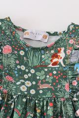 Green floral cat ruffle dress