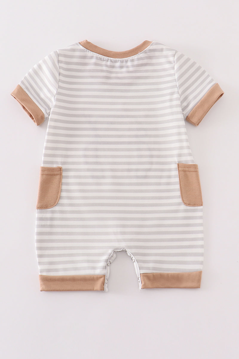 Brown stripe car hunting boy romper