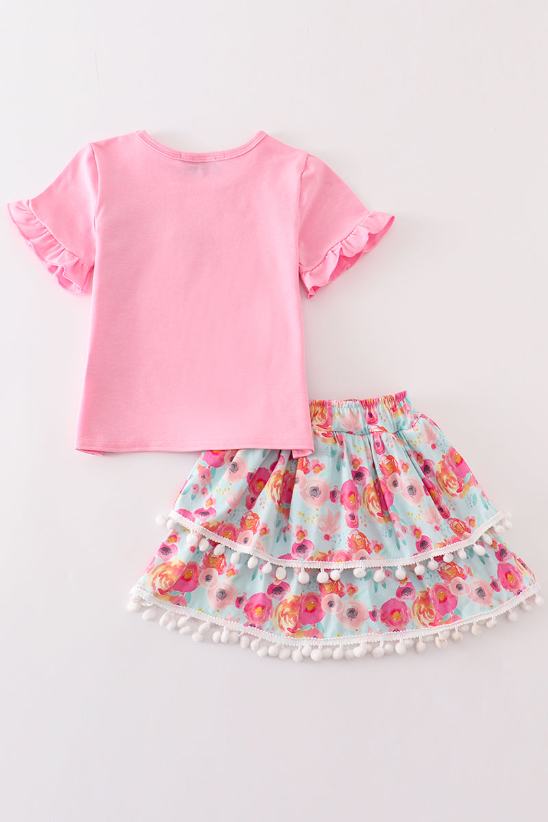 Pink floral ruffle set