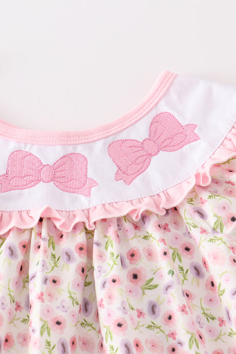 Pink floral bow embroidery set