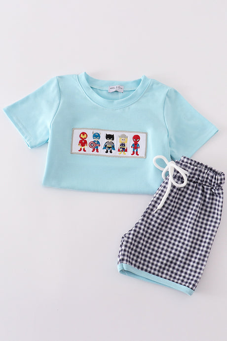 Blue character embroidery boy set