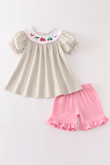 Brown farm embroidery girl set