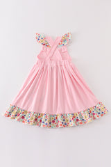 Pink floral chicken applique ruffle dress