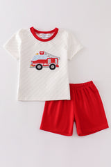 Red fire truck applique boy set