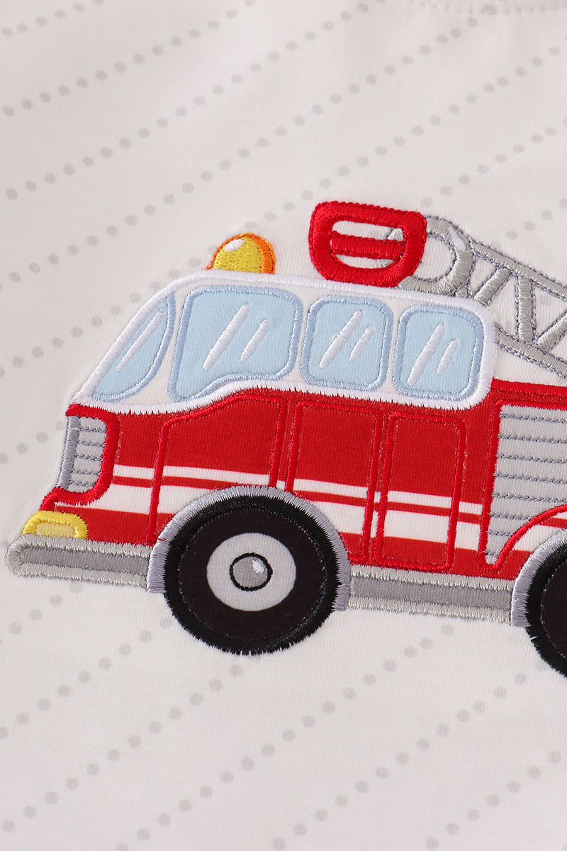 Red fire truck applique boy set