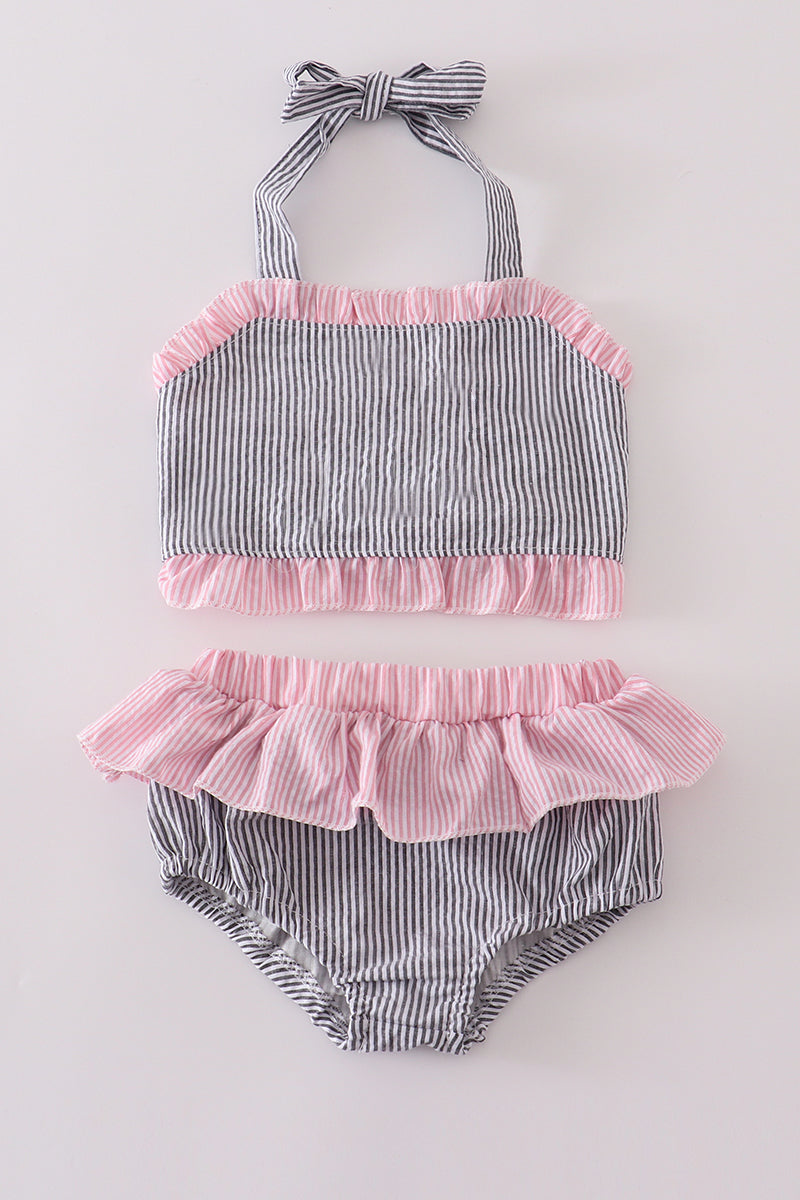 Pink seersucker 2pc swimsuit