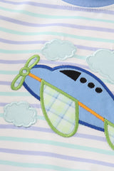 Blue plane applique stripe boy bubble