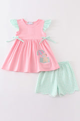 Pink beach puppy embroidery girl set