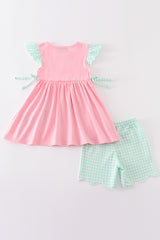 Pink beach puppy embroidery girl set