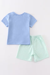 Blue beach puppy embroidery boy set