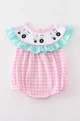 Pink tractor embroidery plaid girl bubble