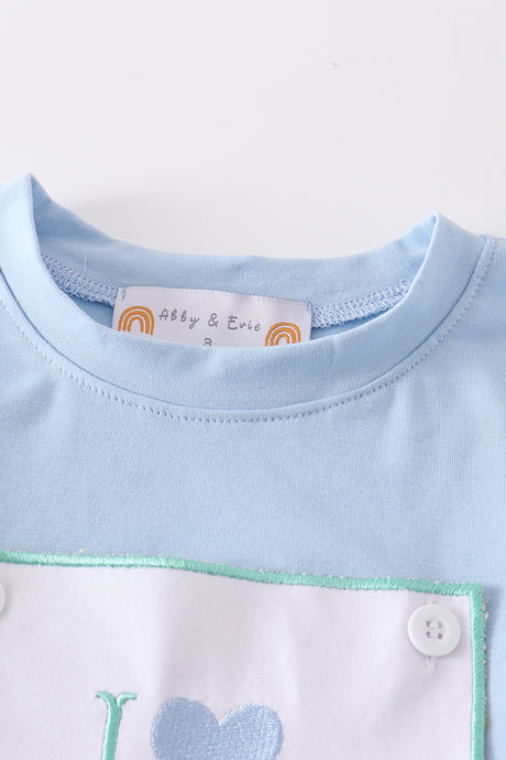 Blue I love dad embroidery boy set