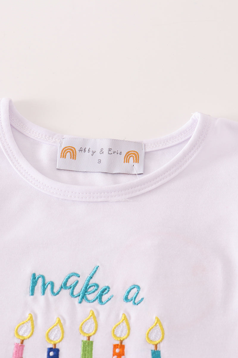 Pink happy birthday embroidery skort set