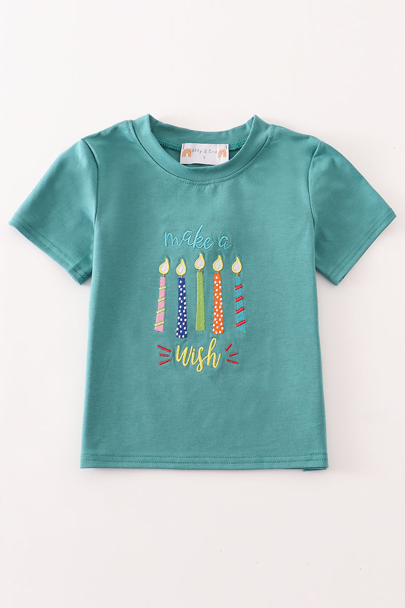 Green happy birthday embroidery boy top