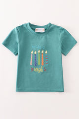 Green happy birthday embroidery boy top