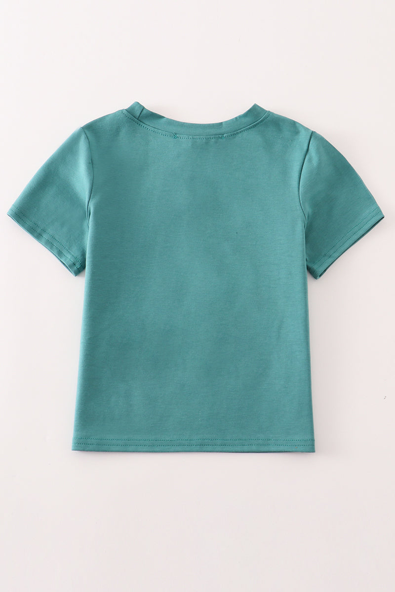 Green happy birthday embroidery boy top