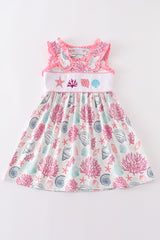 Pink shell embroidery dress