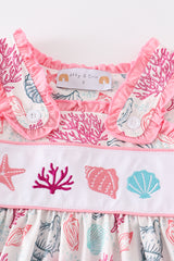 Pink shell embroidery dress