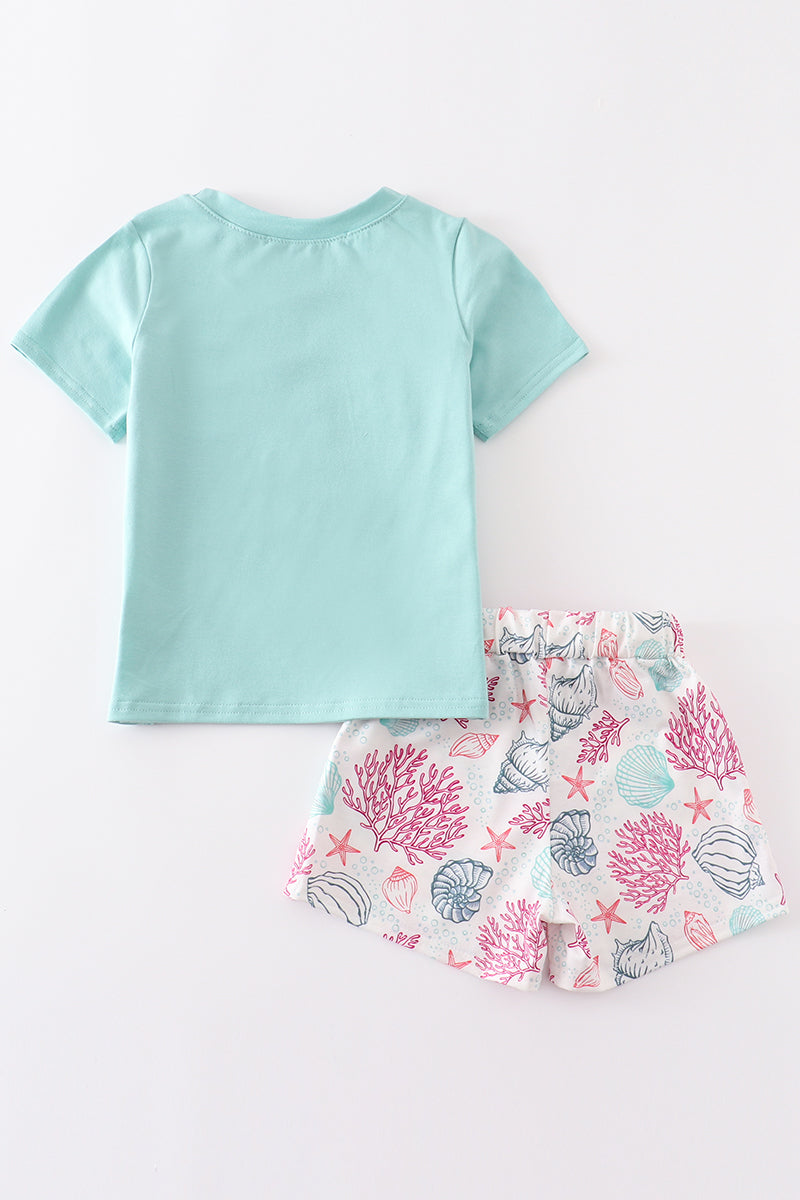 Mint shell embroidery boy set