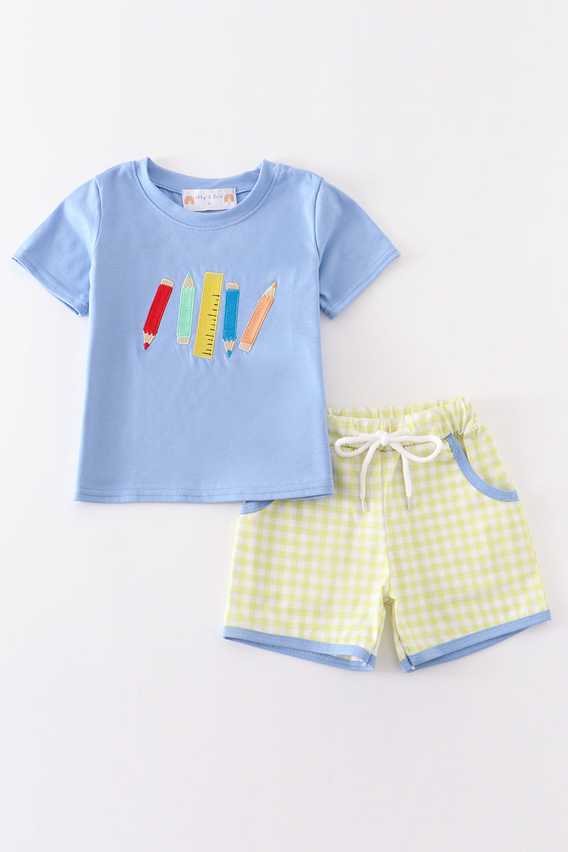 Blue crayon embroidery boy set