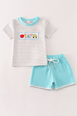 Blue apple embroidery boy set