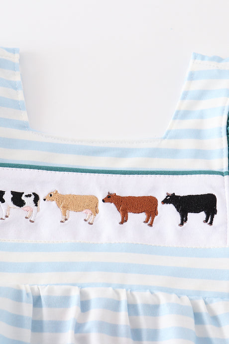 Blue stripe cow embroidery girl bubble