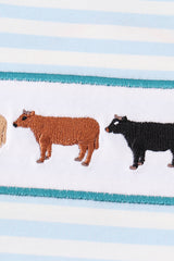 Blue stripe cow embroidery boy set