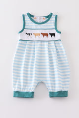 Blue stripe cow embroidery boy bubble