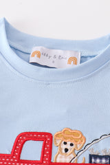 Blue fishing puppy applique boy set
