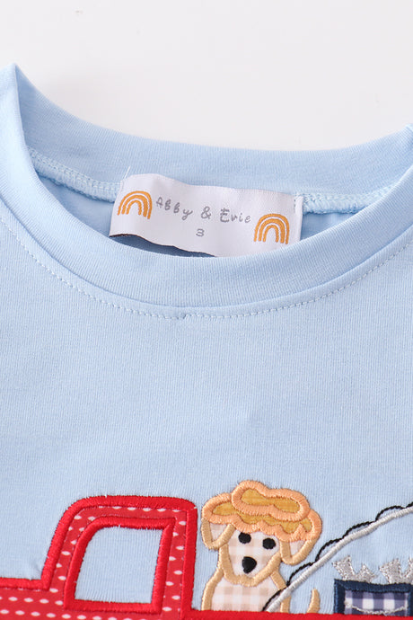 Blue fishing puppy applique boy set