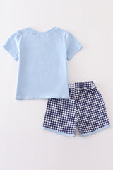 Blue fishing puppy applique boy set