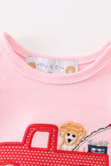 Pink fishing puppy applique girl bubble