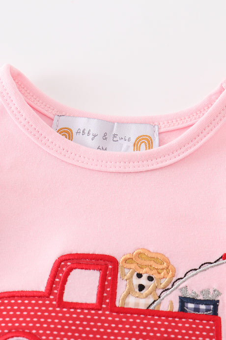 Pink fishing puppy applique girl bubble