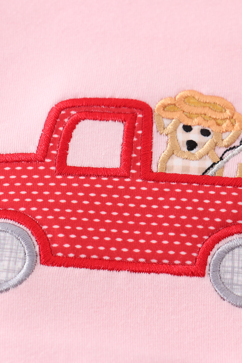 Pink fishing puppy applique girl bubble