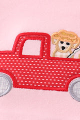 Pink fishing puppy applique girl bubble