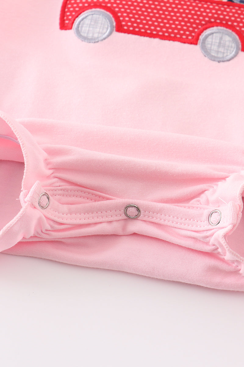 Pink fishing puppy applique girl bubble