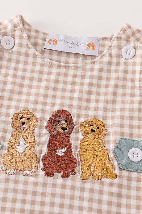 Gingham puppy embroidery boy jonjon