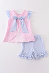 Pink stripe seersucker girl set