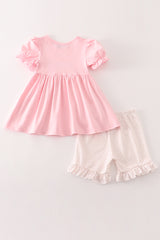Pink cow embroidery girl set