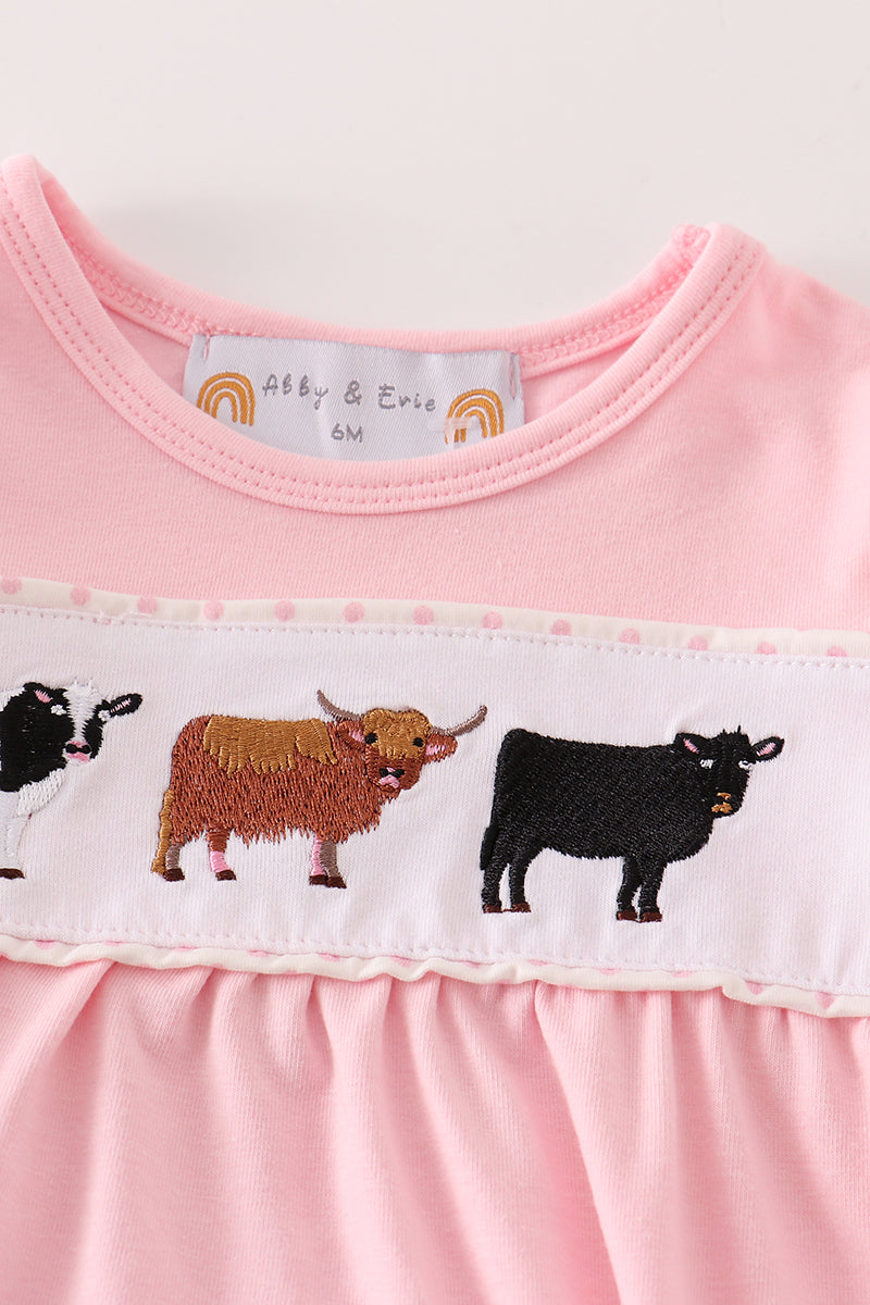 Pink cow embroidery girl bubble