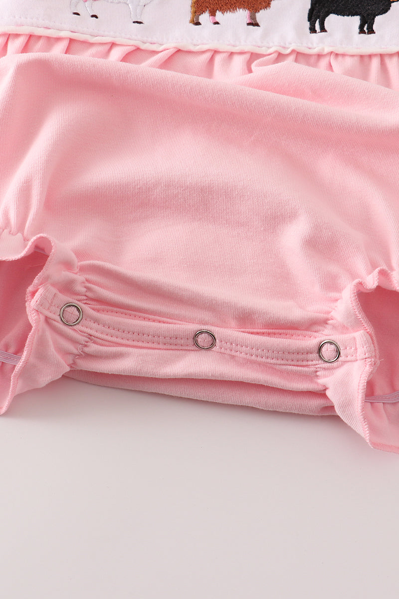 Pink cow embroidery girl bubble