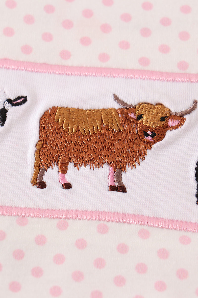 Pink cow embroidery girl skort set