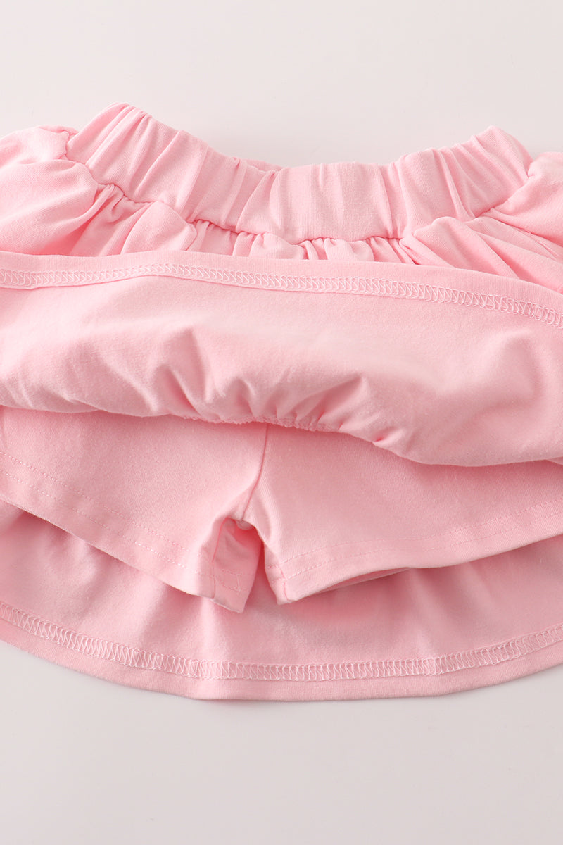 Pink cow embroidery girl skort set