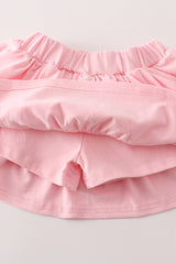 Pink cow embroidery girl skort set