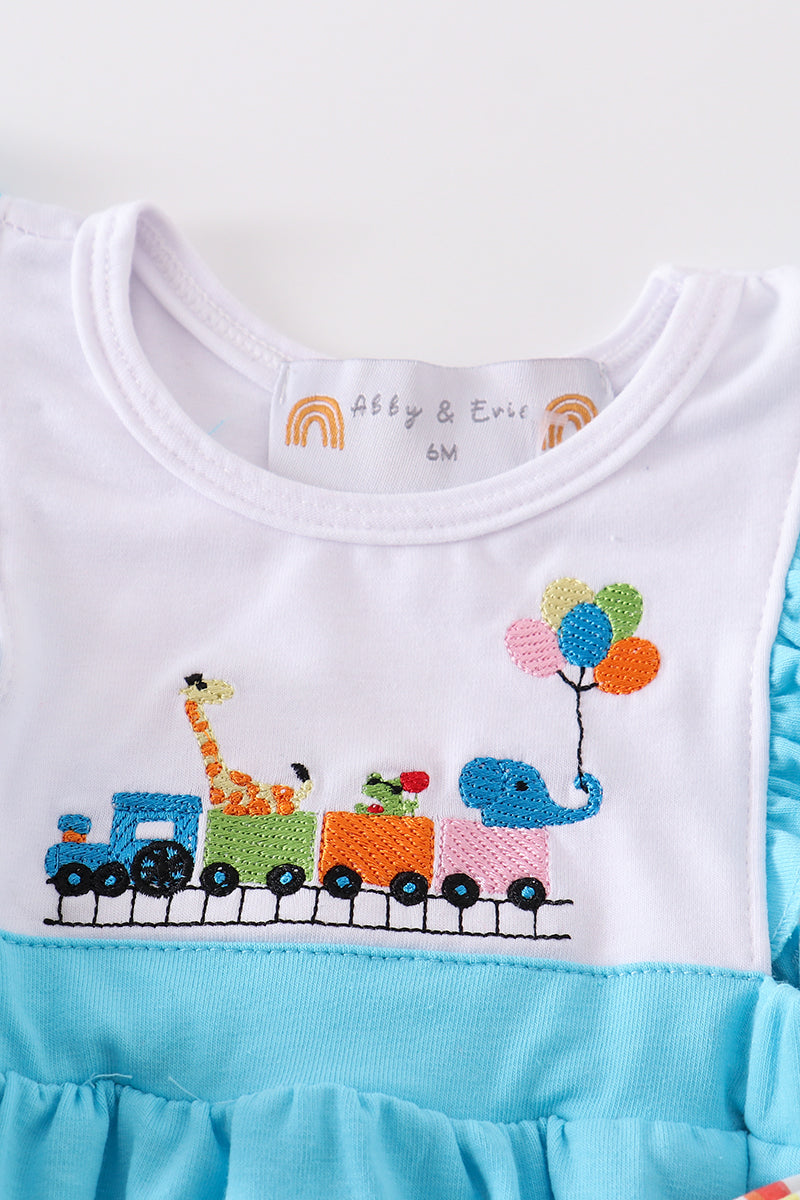Blue farm embroidery girl bubble