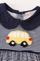 Navy bus french knot dress