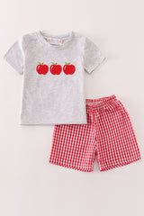 Gingham apple embroidery boy set