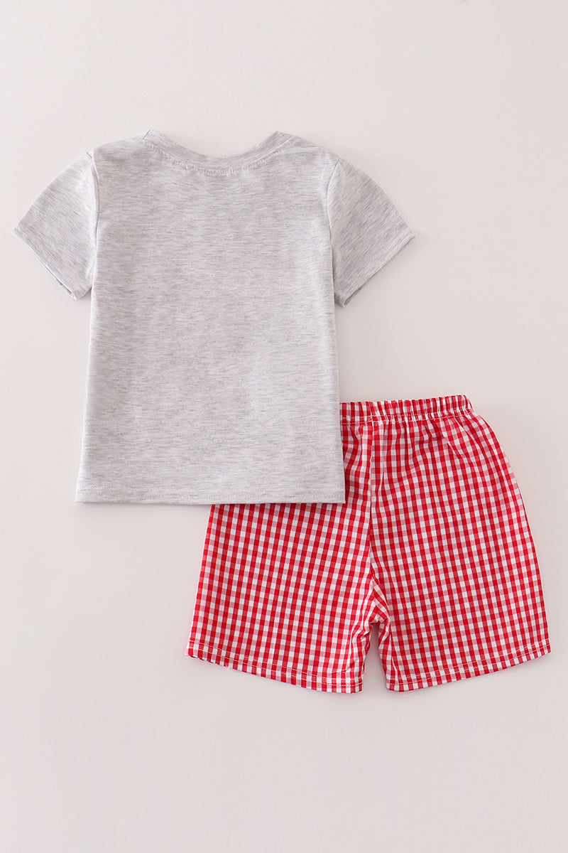 Gingham apple embroidery boy set