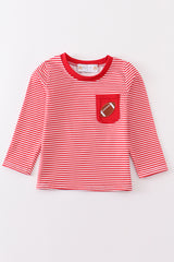 Maroon stripe football embroidery top