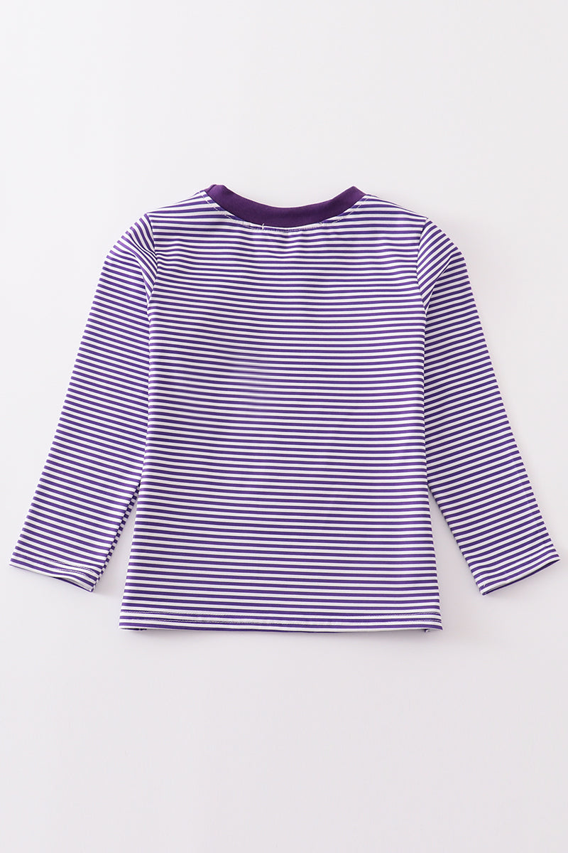 Purple stripe football embroidery top